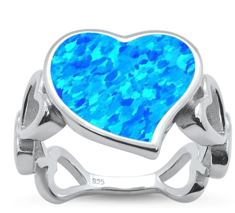 Blue Opal Heart Band Ring