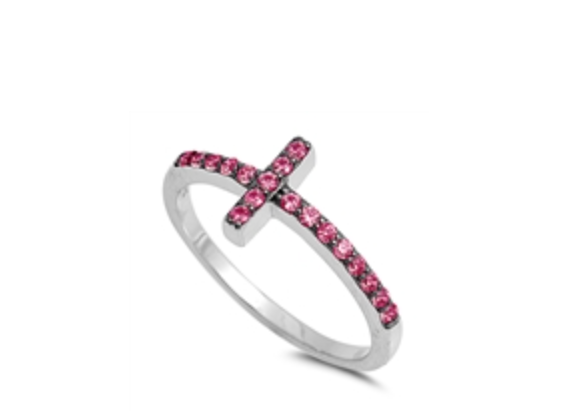 Pink Sideways Cross Ring