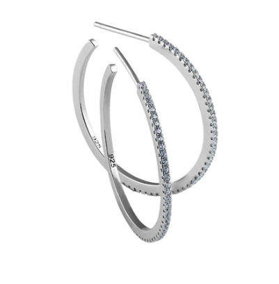 Sterling Silver Thin CZ Hoop