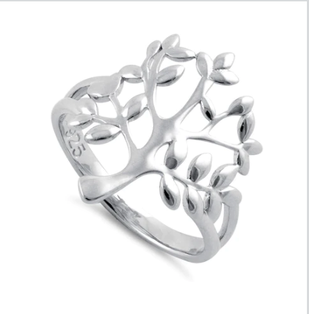 Anillo de plata de ley con forma de hoja del árbol de la vida