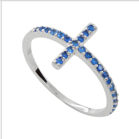 Sterling Silver Blue CZ Cross