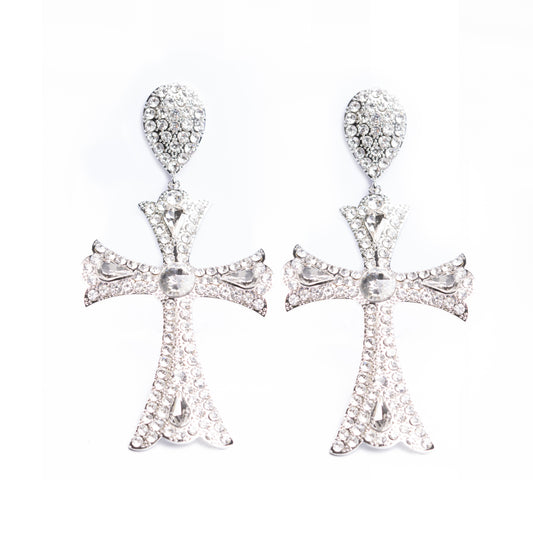 Big CZ Cross Earrings