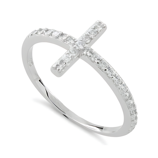 Sterling Silver CZ Cross Ring (CL)