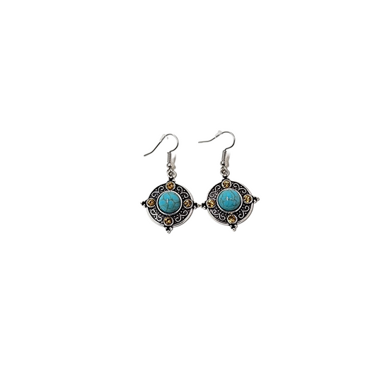 Turquoise Stoned Circle Earrings