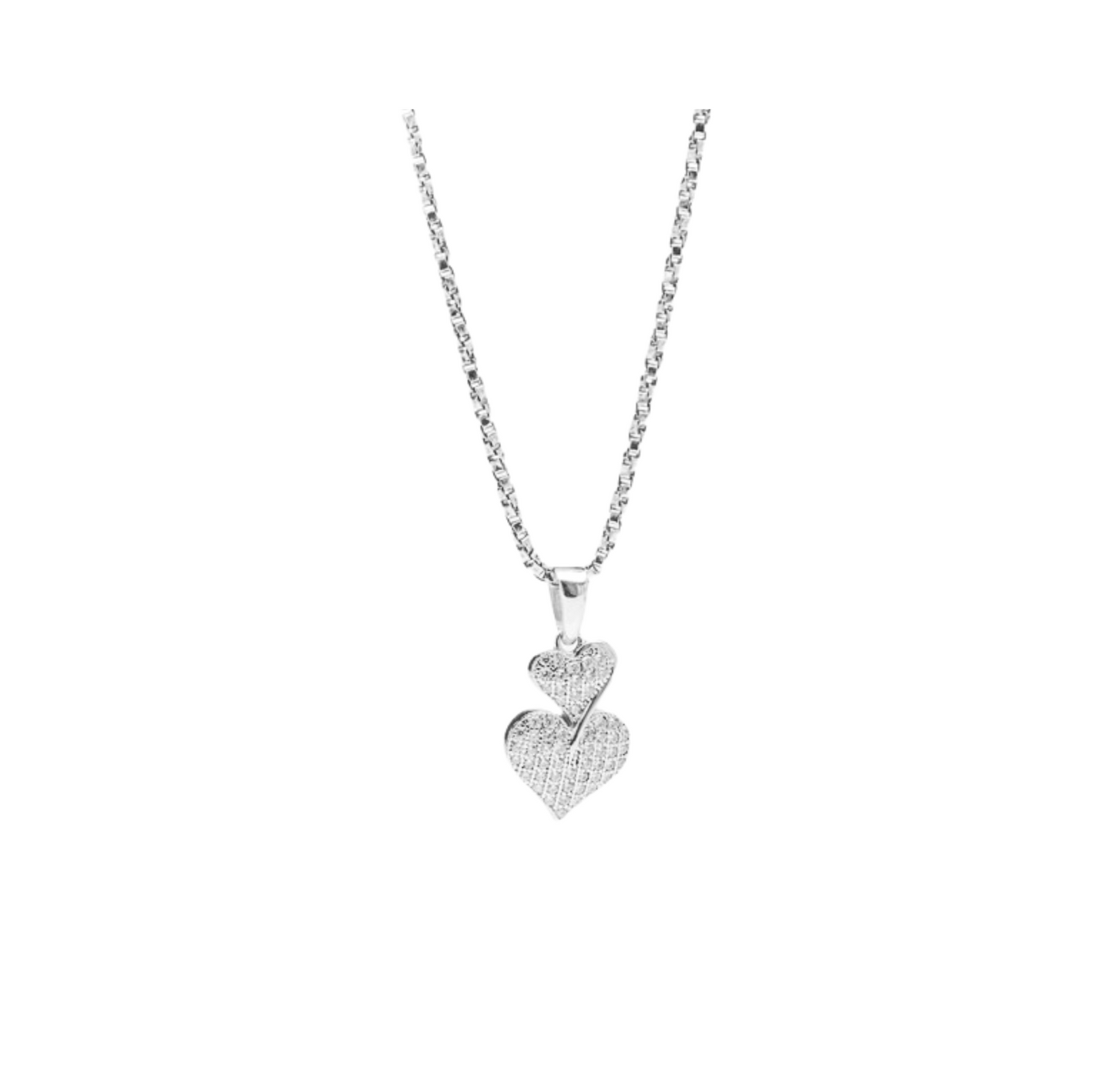 Sterling Silver Necklace w/ Double Heart Charm