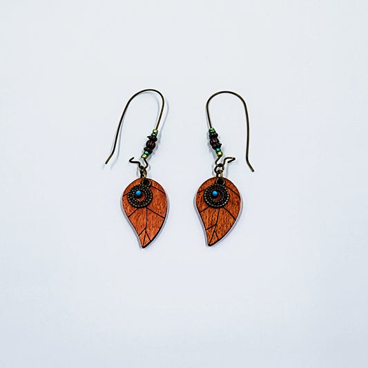 Wood Leaf Earrings