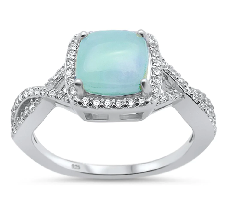 Anillo de larimar natural de plata de ley para mujer