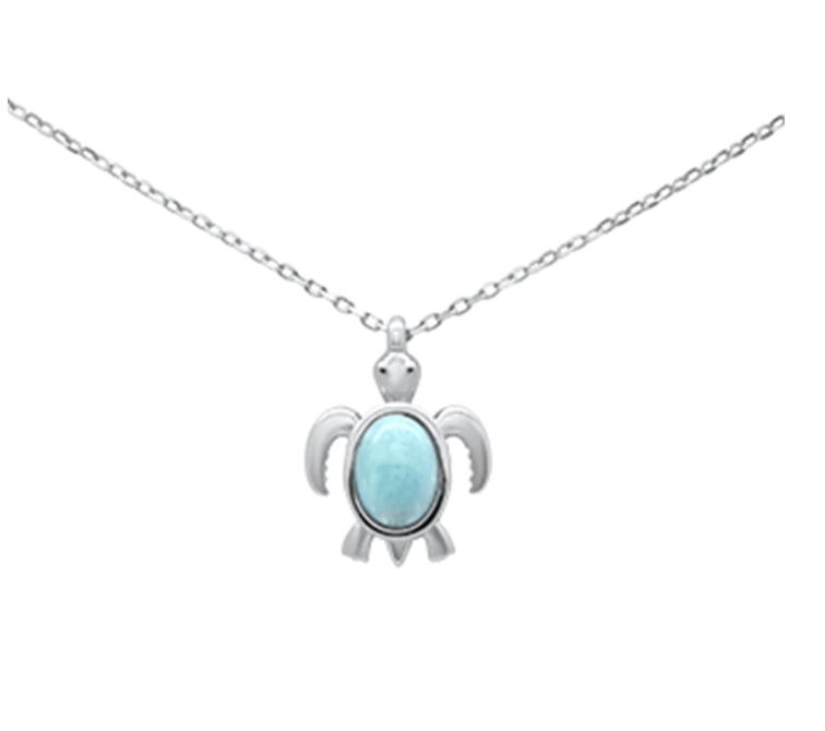 Natural Larimar Turtle Necklace