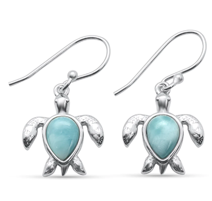 Natural Larimar Turtle Earrings