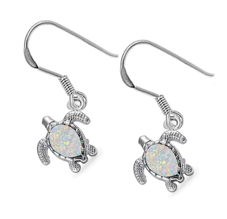 White Opal Turtle Earrings