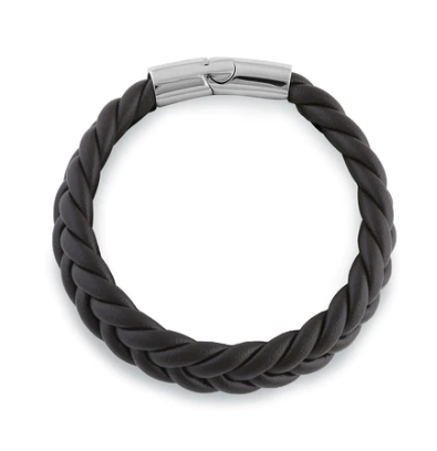 Stainless Steel Brown Leather Twist Bracelet