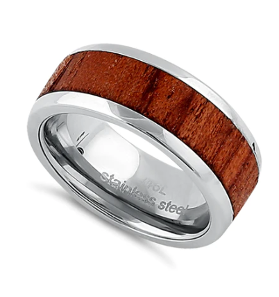 Mens Silver and Wood Ring