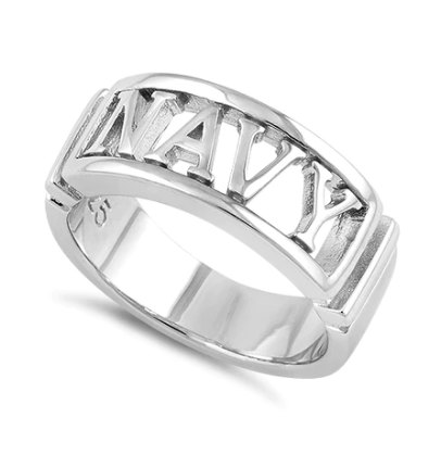 Mens Sterling Silver(Navy) Ring