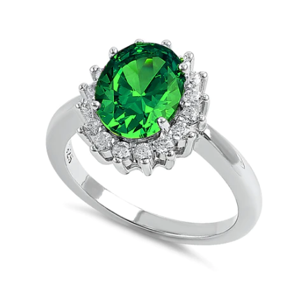 Sterling Silver CZ Green Oval