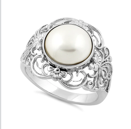 Womens Sterling Silver Mother of Pearl Ring