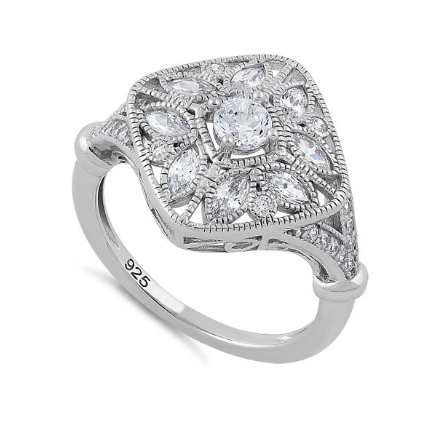 Women's Sterling Silver Blooming CZ Flower Ring