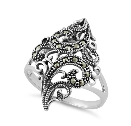 Womens Sterling Silver Marcasite Vintage Ring