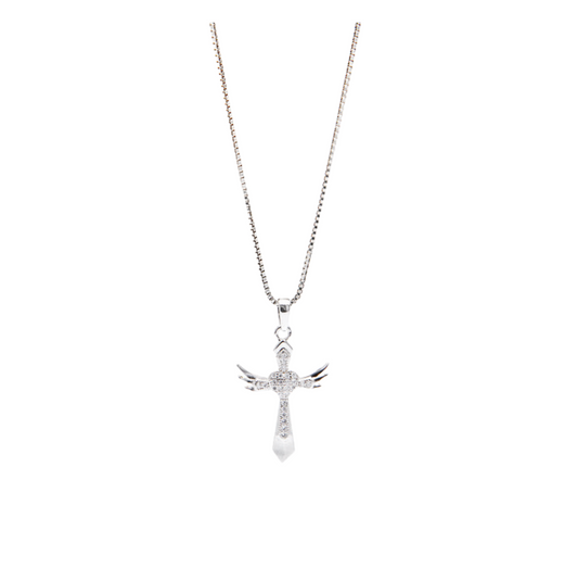 Sterling Silver CZ  Winged Cross