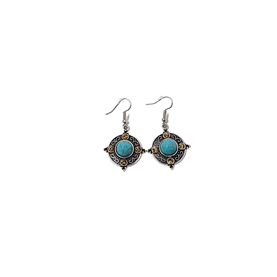 Pendientes circulares con piedras turquesas